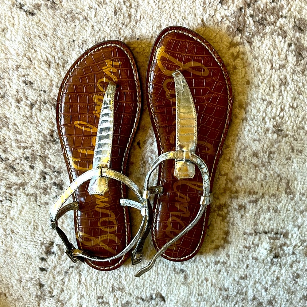 Silver metallic thong sandals